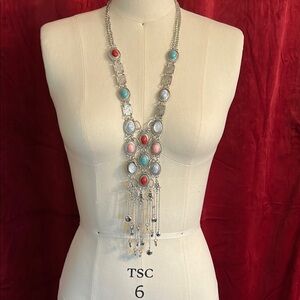 Boho Festival Stevie Nicks Silver Multi-Color Gemstone Pendant Necklace